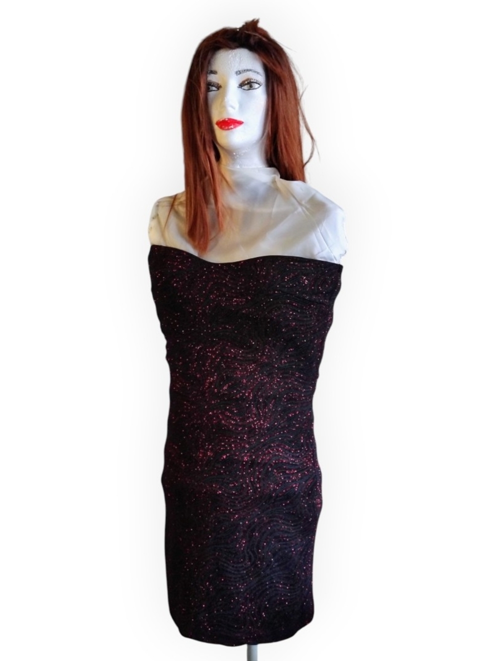 Eclipse Strapless Black Dress with Red Sparkle